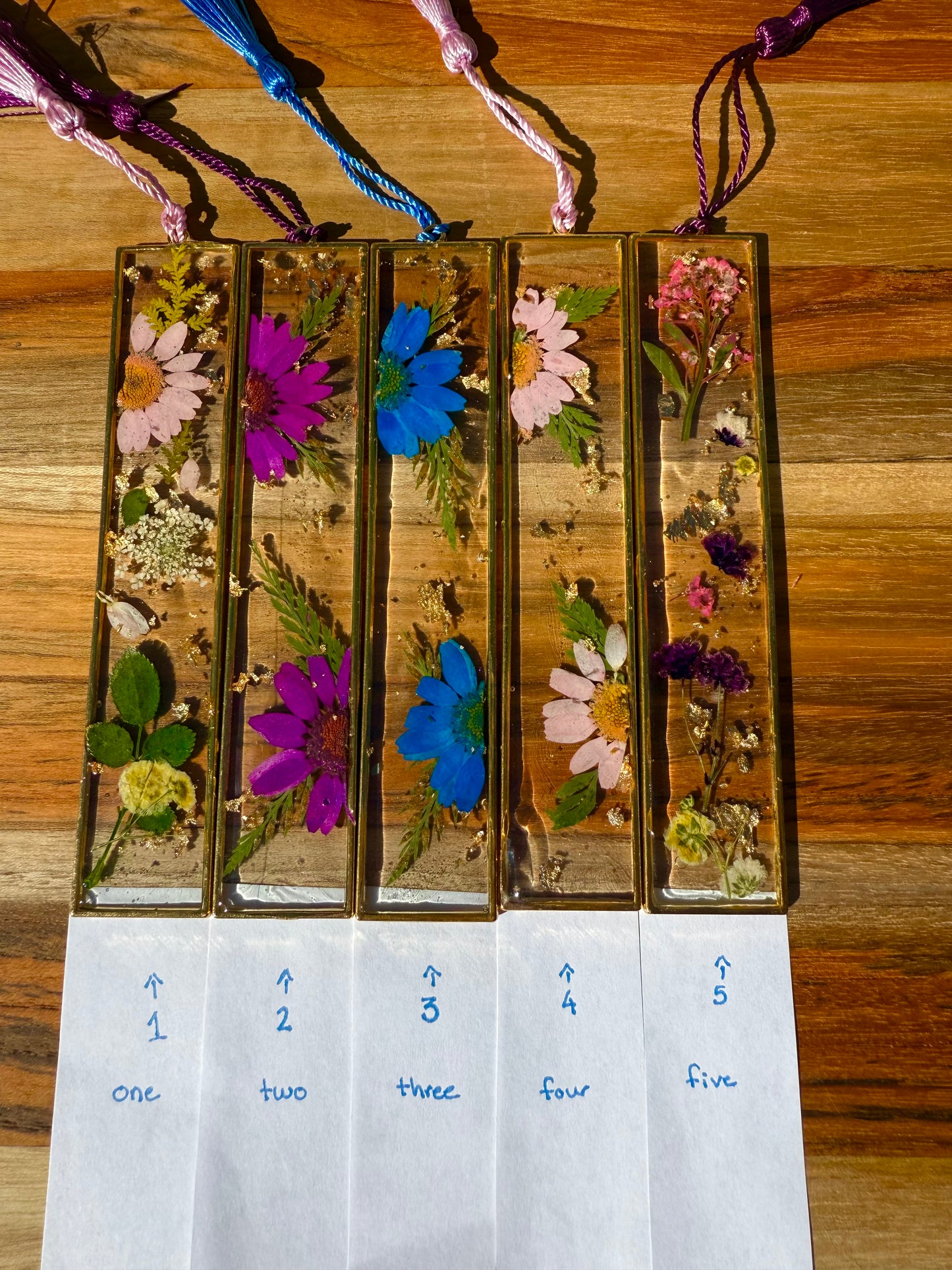 Handmade resin bookmark with dried flowers