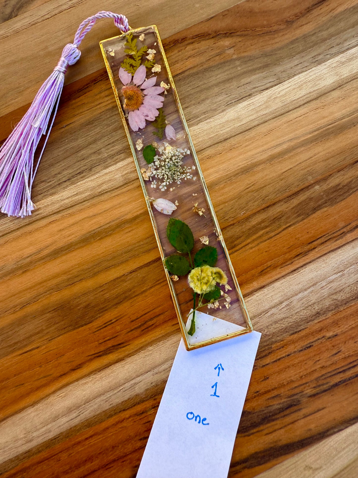 Handmade resin bookmark with dried flowers