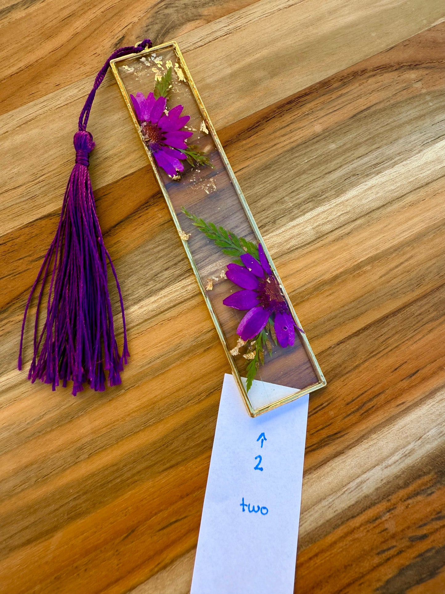 Handmade resin bookmark with dried flowers