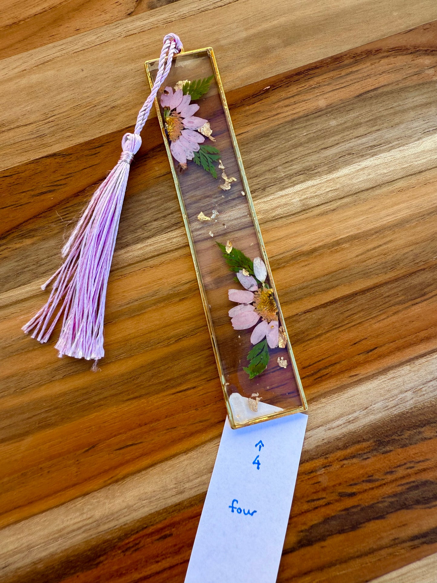 Handmade resin bookmark with dried flowers