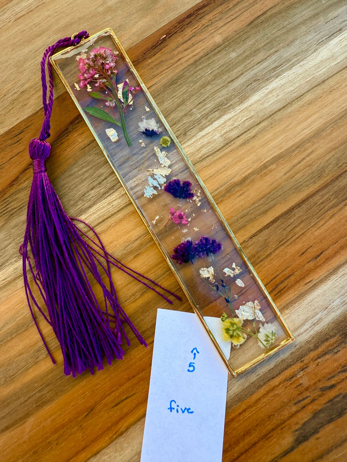 Handmade resin bookmark with dried flowers